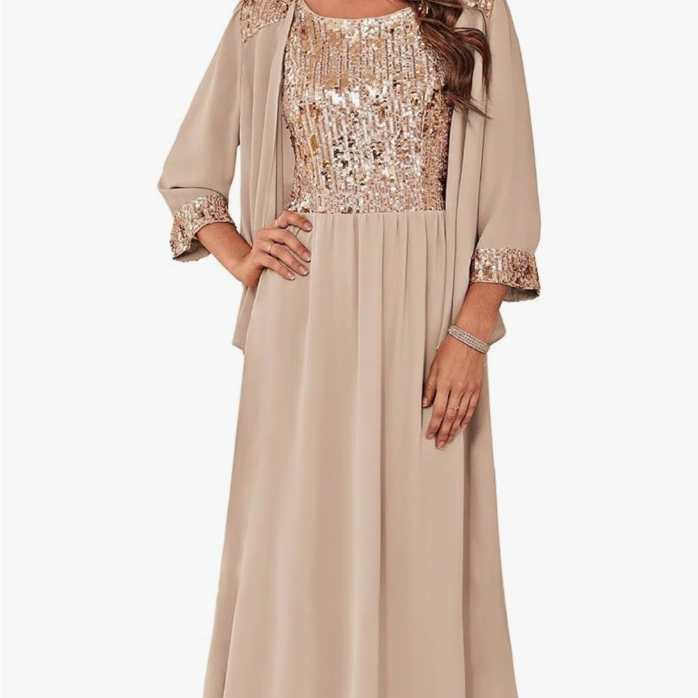Elegant champagne two-piece Sequin Evening Dress